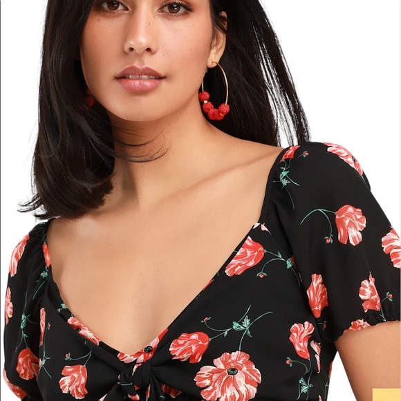 Jack by BB Dakota Pretty in Poppies Black Floral Print Tie Front Mini Dress NWT - Picture 4 of 7